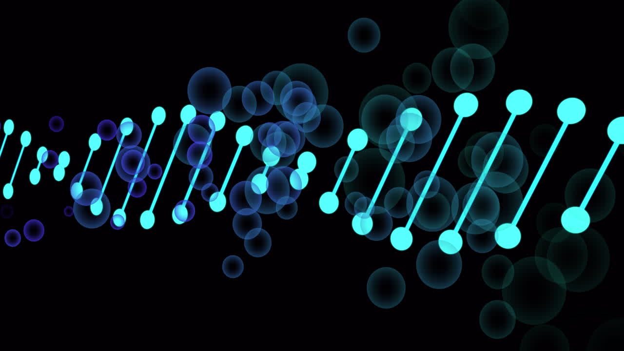 animación de la cadena de adn sobre burbujas en fondo negro
