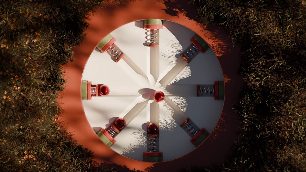 Abstract arrangement of springs and glass balls