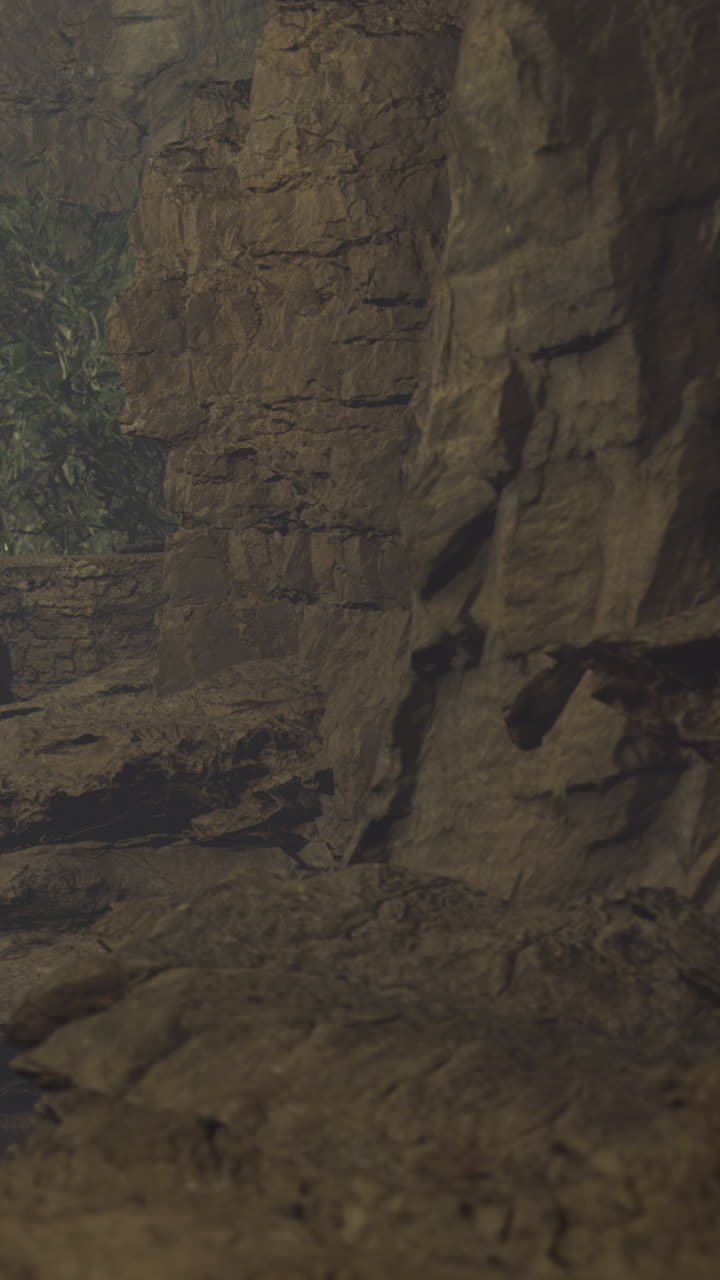 Exploration in a rocky cave with a person and natural surroundings