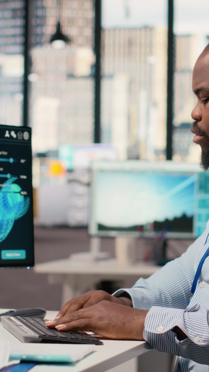 Engineer works on wind turbine simulation using artificial intelligence