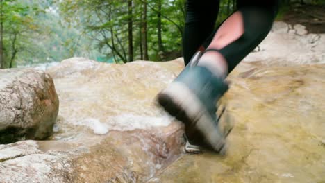 Frauen-Machen-Eine-Wanderung-Durch-Einen-Bach-In-Der-Nähe-Des-Königssees,-Umgeben-Von-Einem-Wald