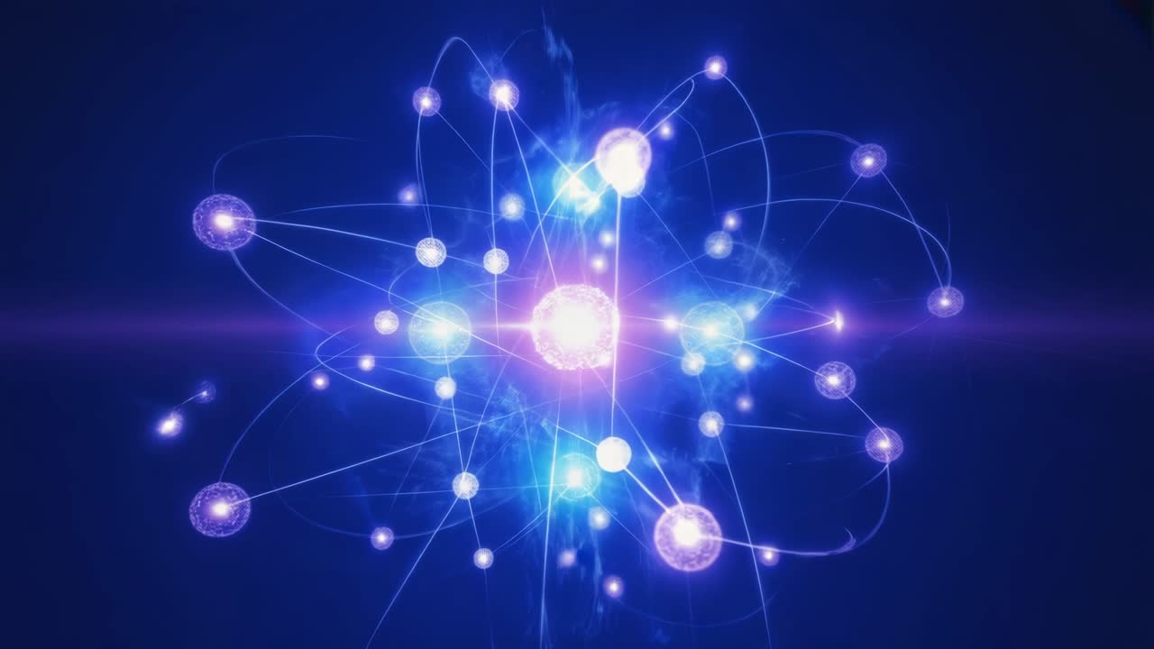 Abstract Glowing Atom Structure or Interconnected Network