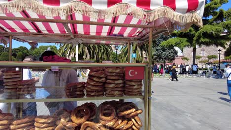 turkish street food stall with lokum and turkish flag