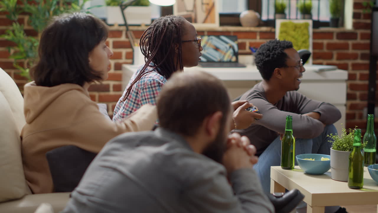 Diverse group of people having fun with video games play