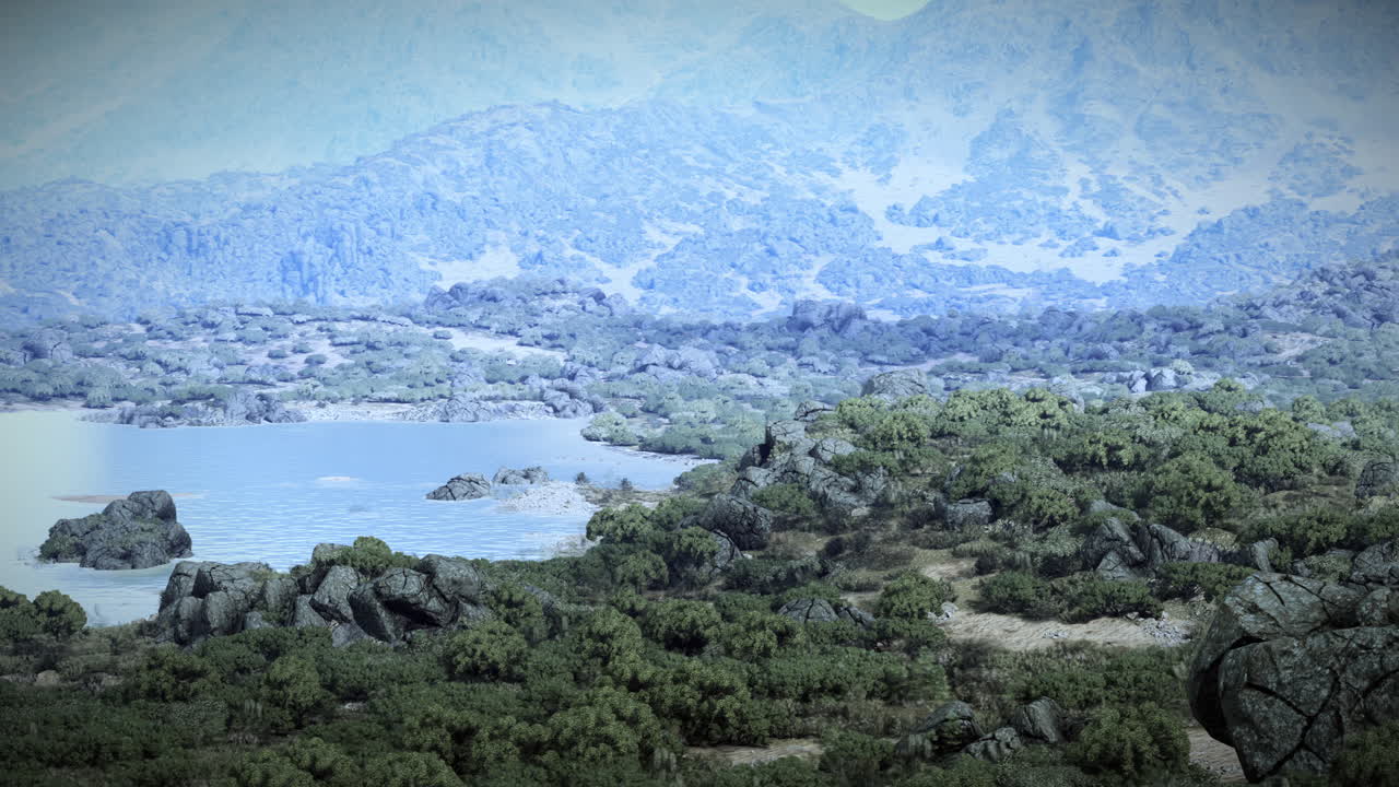 산의 호수와 주변 산의 아름다운 풍경