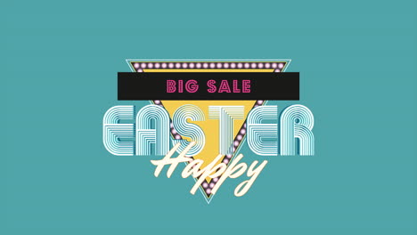 happy easter and big sale with retro triangle on green gradient