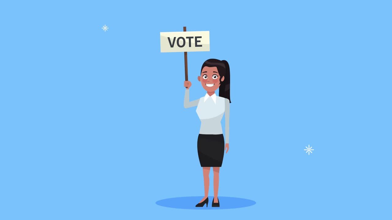 female candidate with vote banner character