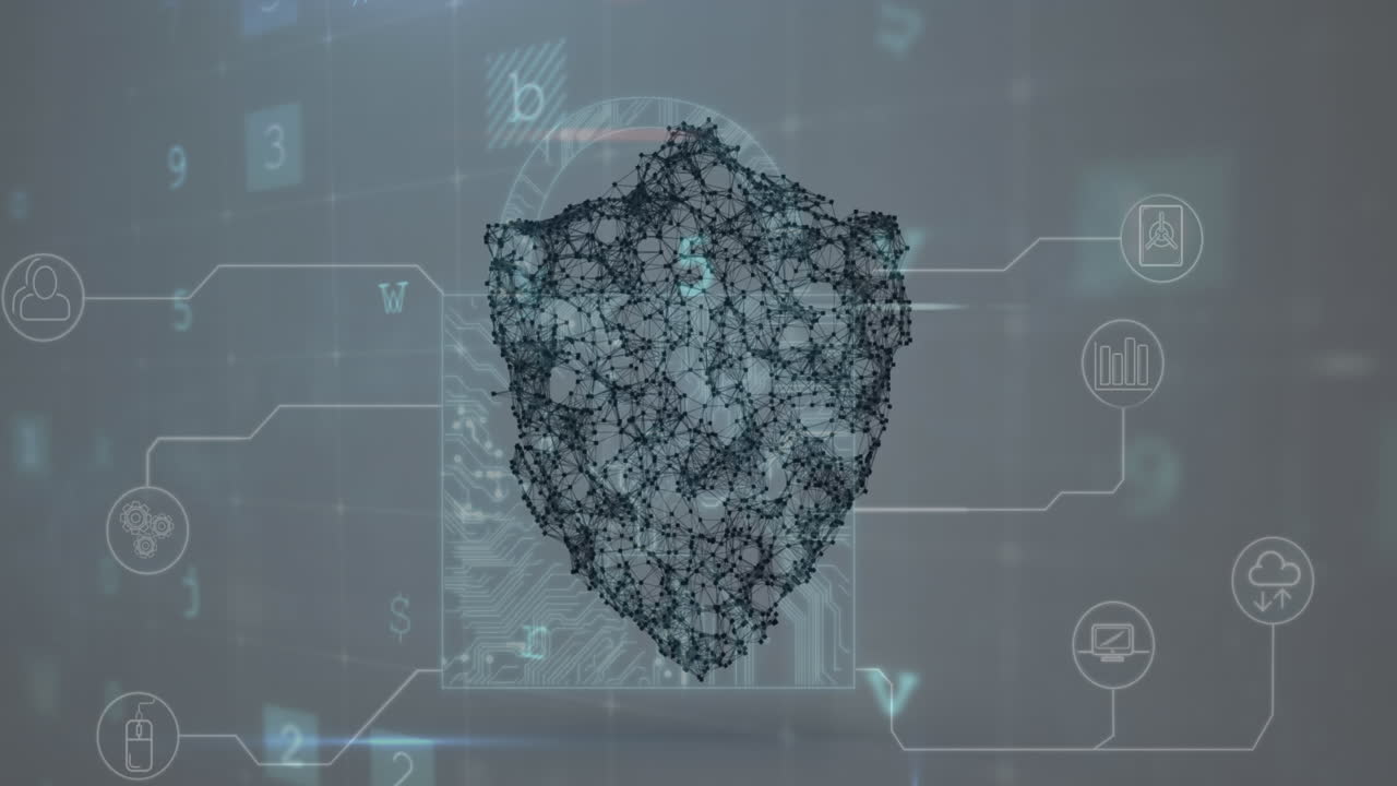 animación de escaneo, números y escudo de seguridad en línea