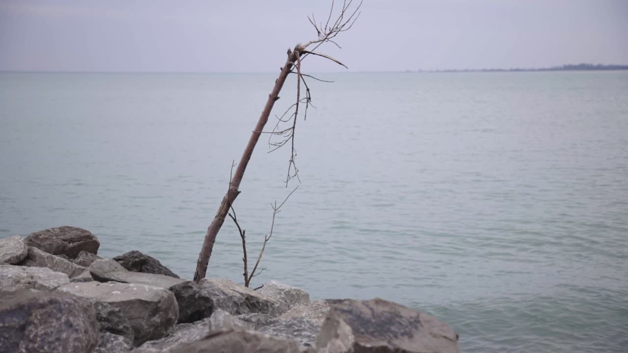 Waves Breaking Gently On The Stony Beach In Canada - Wide Shot