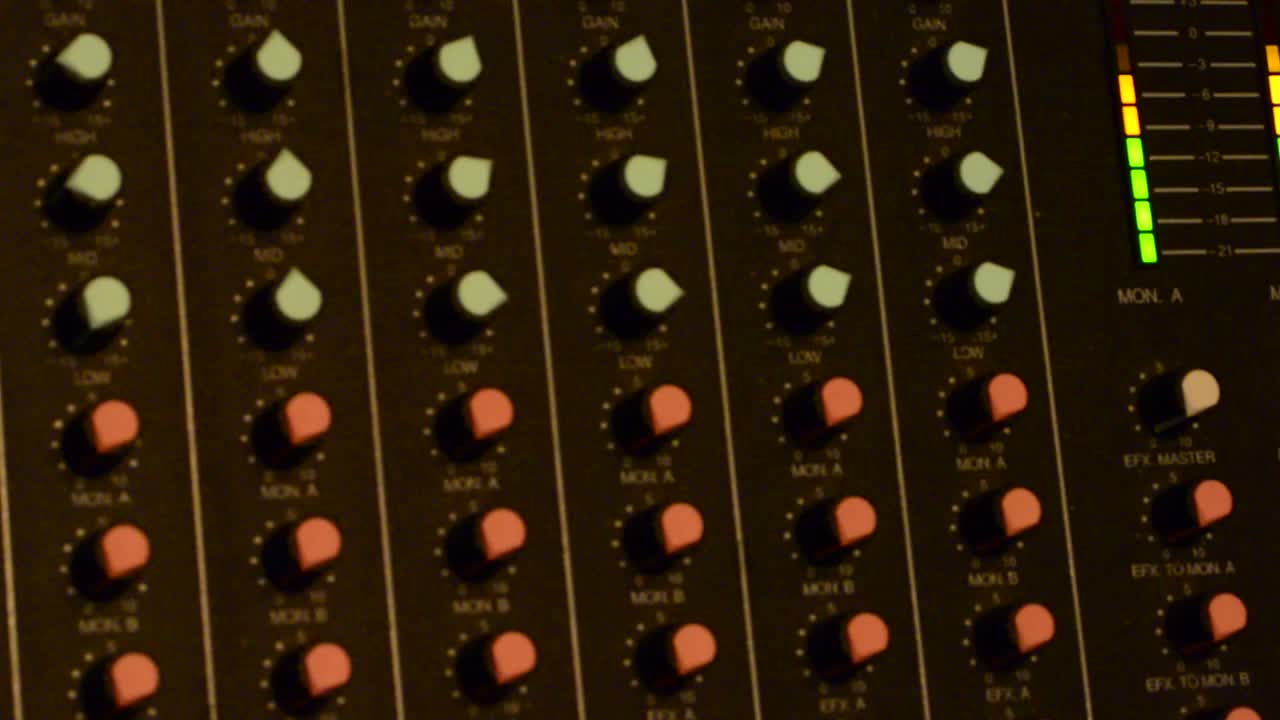 mezclador de audio con medidores vu activos