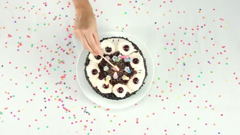 chocolate birthday cake with candles