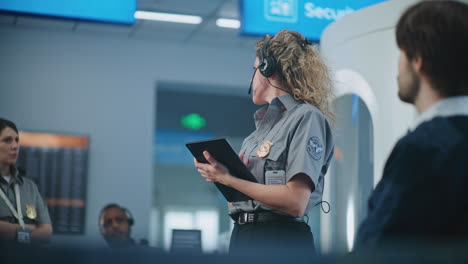 airport security officer discussing