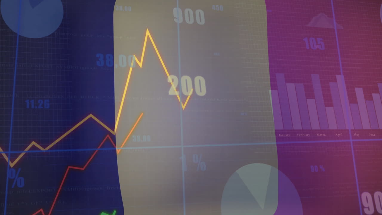 gráficos de datos financieros y animación de gráficos sobre un fondo colorido