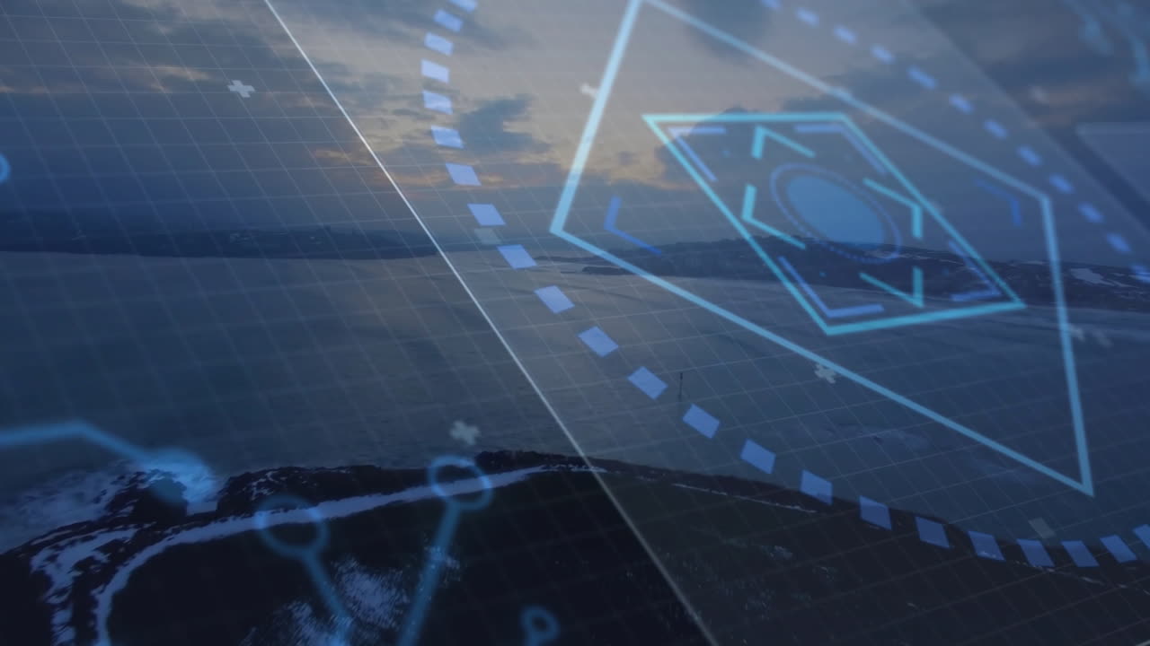 기하학적 모양과 데이터 처리 애니메이션을 풍경의 공중 시상