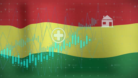 Animación-De-Gráficos,-Datos-E-íconos-De-Energía-Sobre-La-Bandera-De-Bolivia