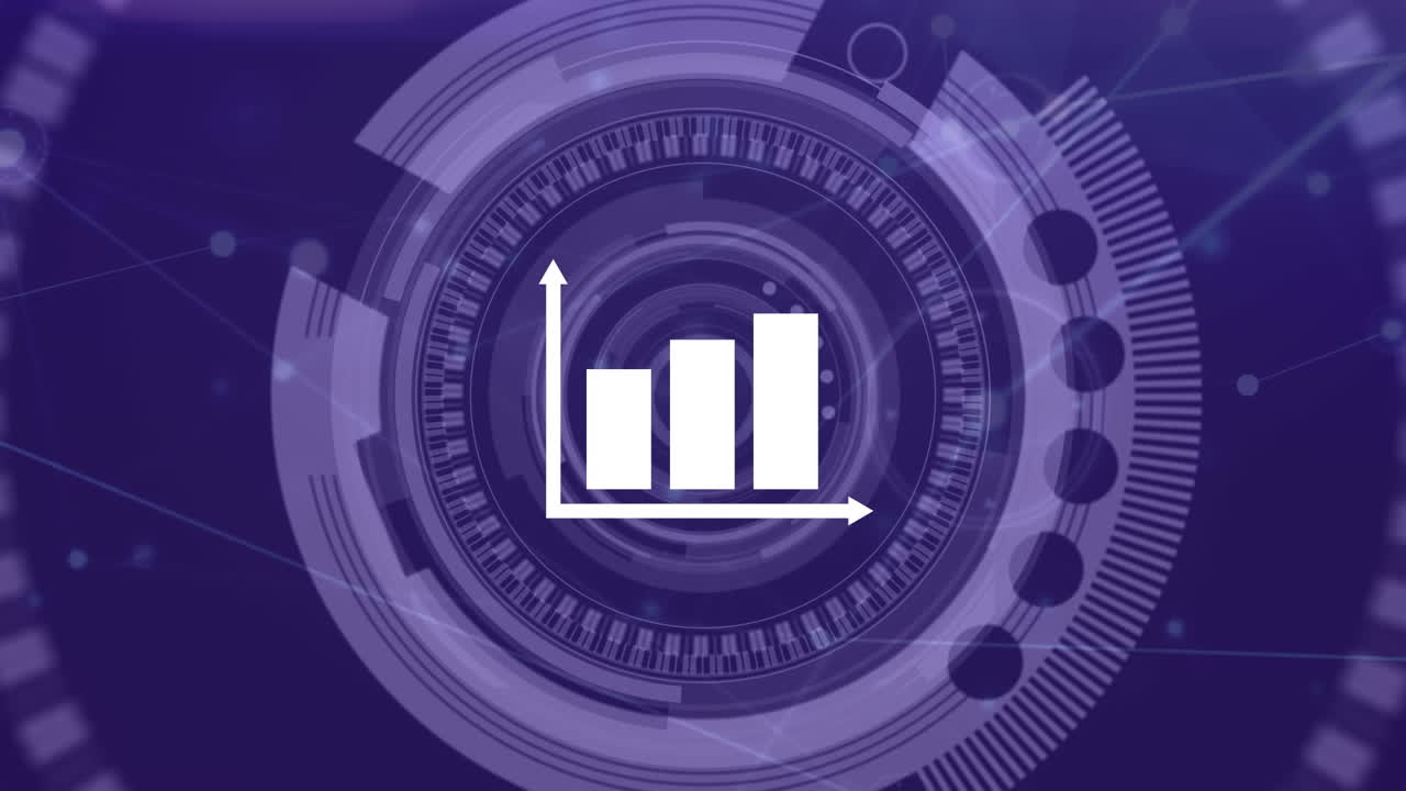 animación de las estadísticas y la red de conexiones sobre fondo púrpura