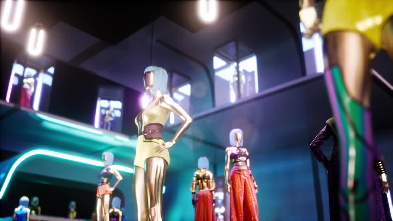 옷을 입고 패션 룸에서 모델 인형의 3d 애니메이션