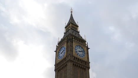 Tiro-De-ángulo-Bajo-De-La-Torre-Del-Reloj-Big-Ben-Contra-El-Cielo-Nublado