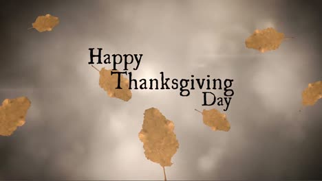 Animation-Eines-Happy-Thanksgiving-Day-Textes-über-Herbstblättern-Auf-Grauem-Hintergrund