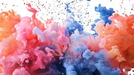 a colorful explosion of smoke and dust is depicted in the image. the vibrant colors of red, blue, and orange create a sense of energy and excitement. the smoke and dust are swirling