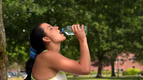 Pretty-brunette-drinking-from-water-bottle