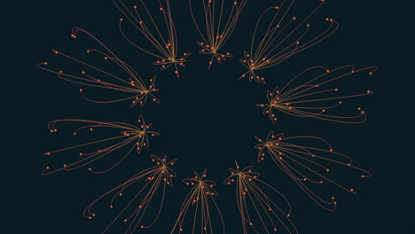abstract flower illustration with dots and lines on black gradient