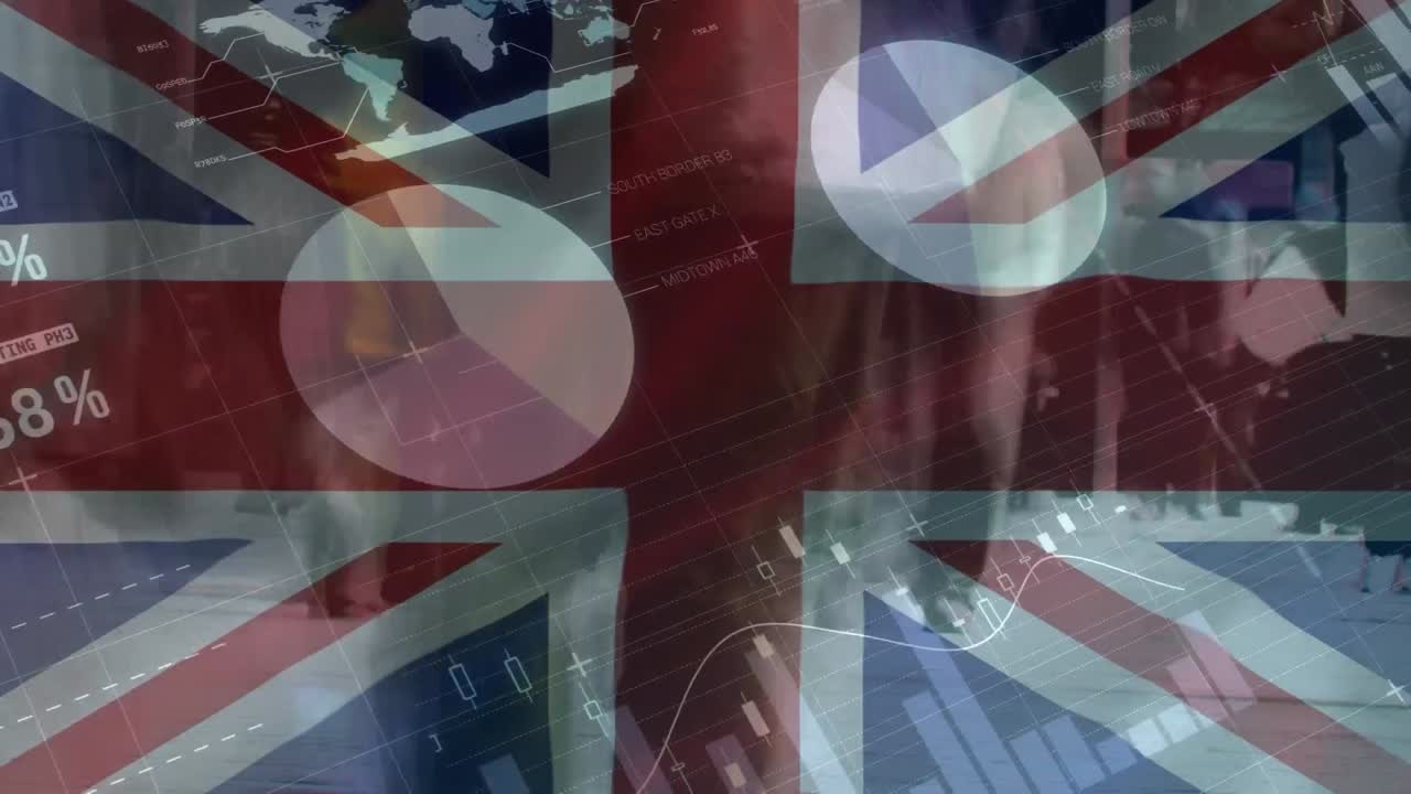 영국의 발과 걸어가는 사람들의 데이터 처리의 애니메이션