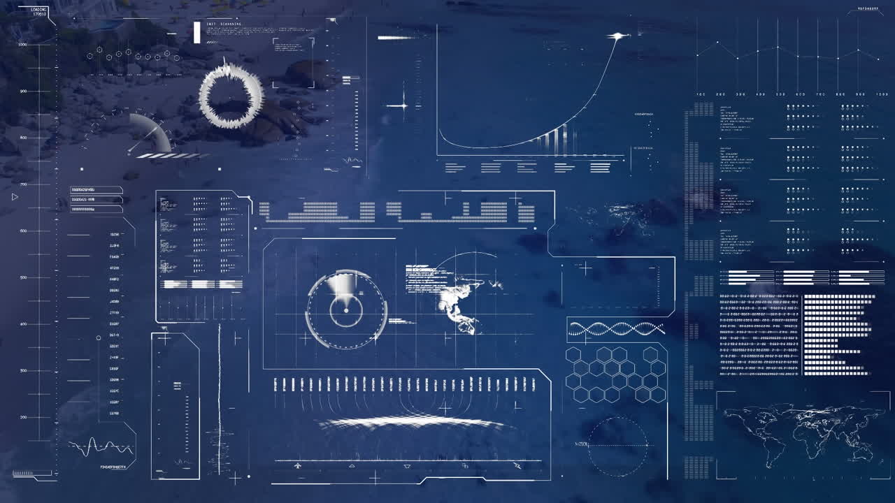 Animation of financial data processing over landscape