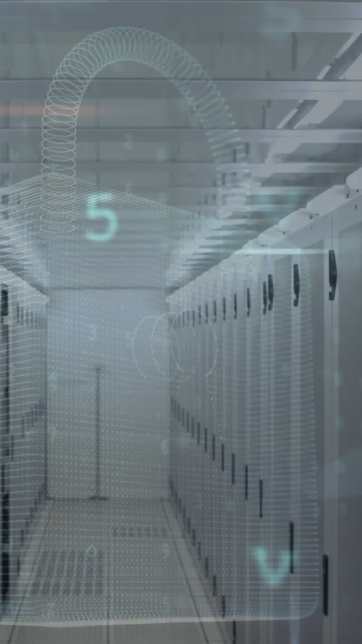 animación de advertencia de ataque cibernético sobre la sala de servidores