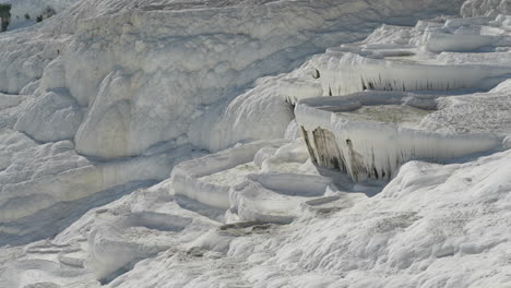 Pamukkale-Turkey,-Tourist-Destination,-White-Travertine-Terraces-From-Hot-Springs-Thermal-Water