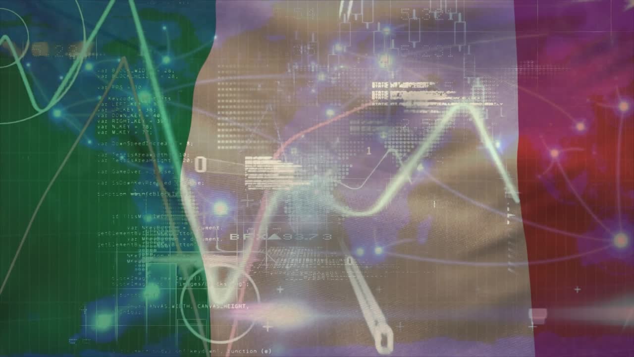 Animation of data processing over flag of nigeria