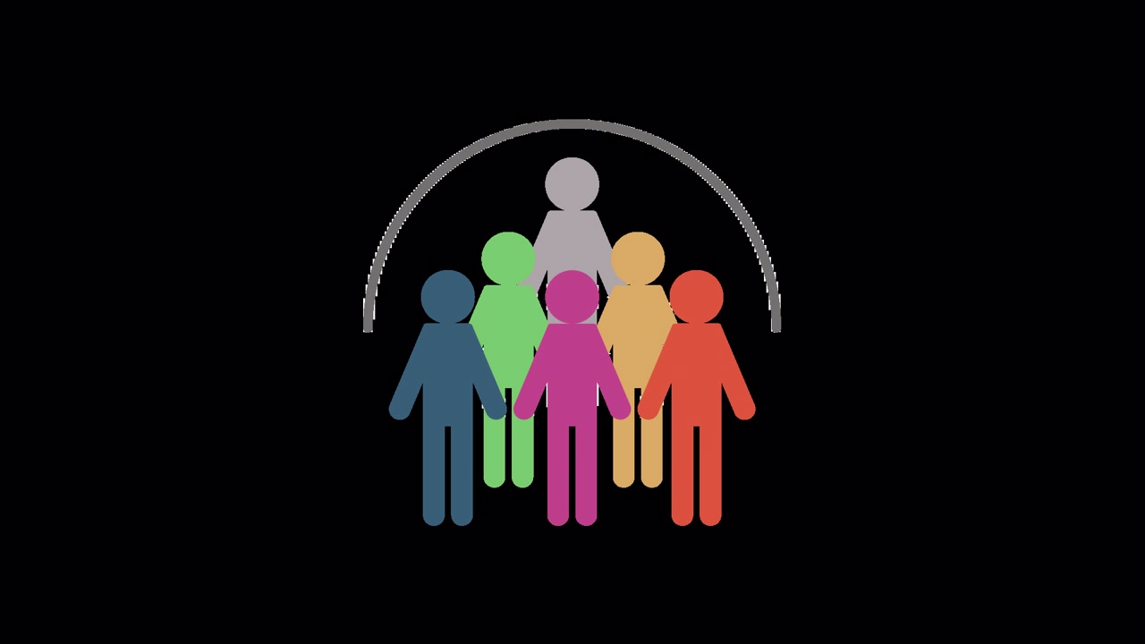 Animated Group of Diverse People Forming a Unified Team Under Protection
