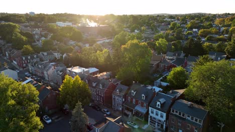 establishing shot of small urban community