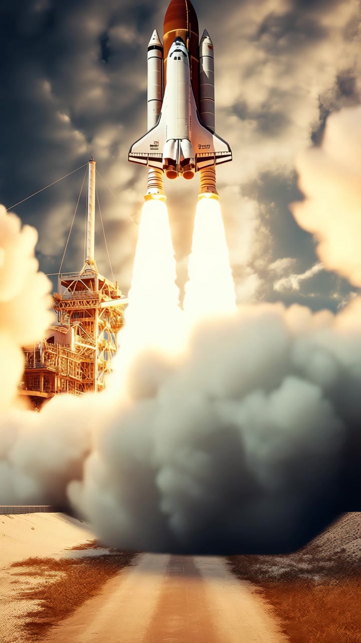 Iconic Space Shuttle Liftoff from Launchpad with Fiery Exhaust