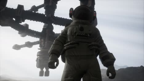 astronauta en otro planeta con polvo y niebla