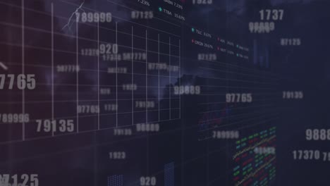 Animation-Von-Zahlen,-Datenverarbeitung-Und-Statistiken-über-Sturm