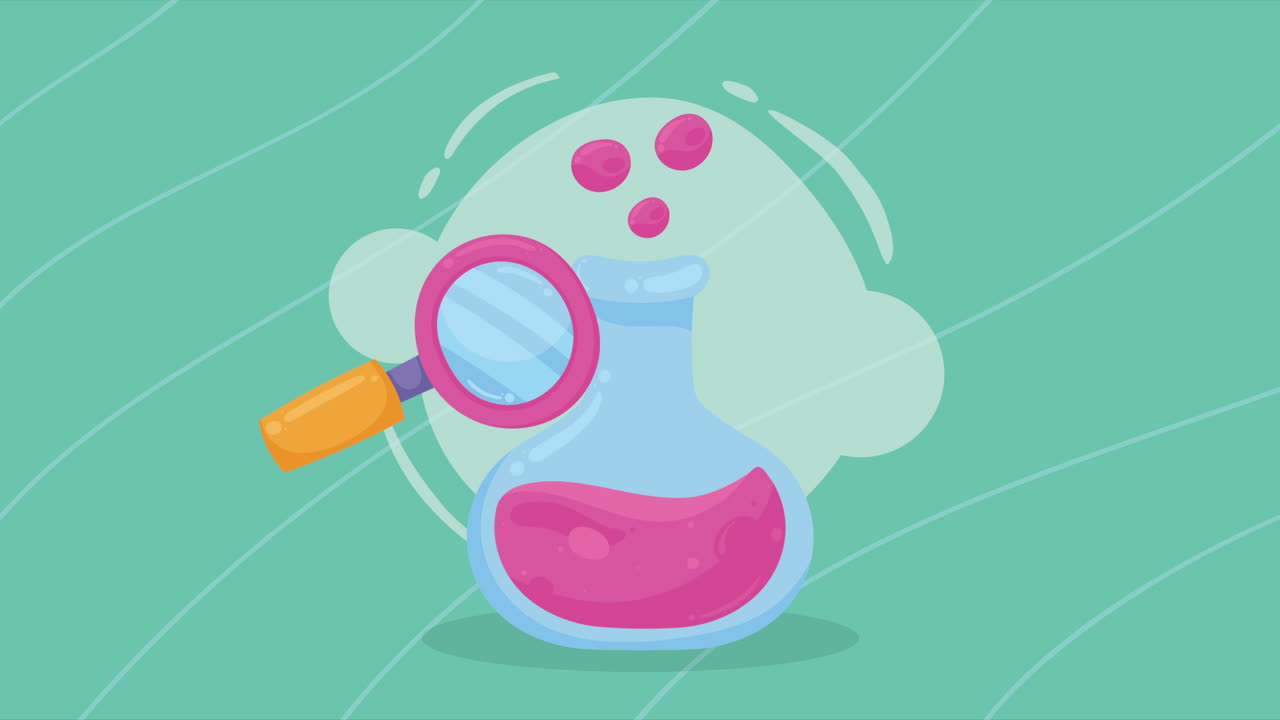 laboratory test flask with liquid animation