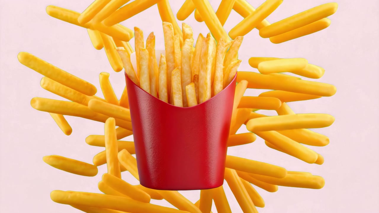 French Fries in Red Carton with Floating Potato Strips