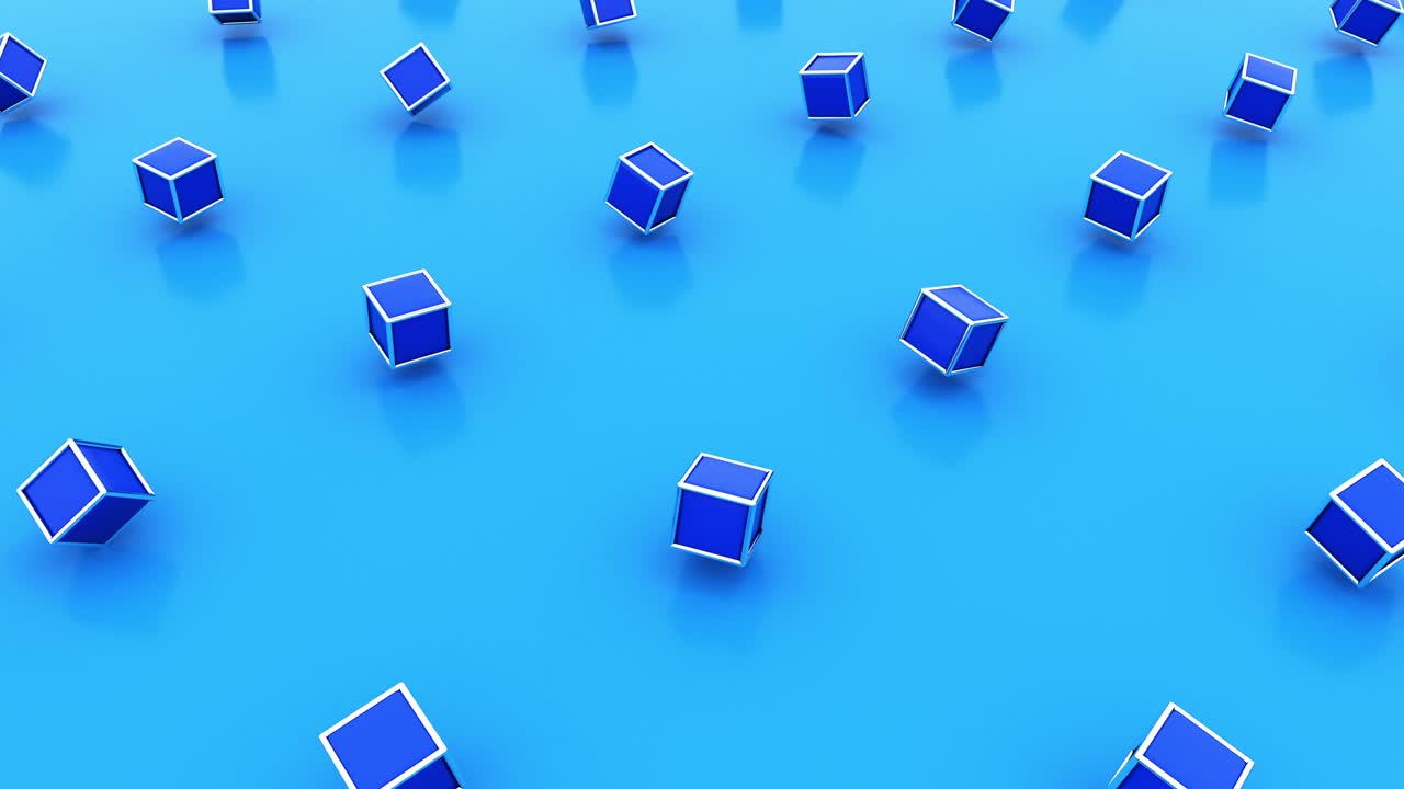 추상적인 기하학적 파란색 3d 회전 큐브와 파란색 배경 애니메이션 4k 원활한 루프 영상
