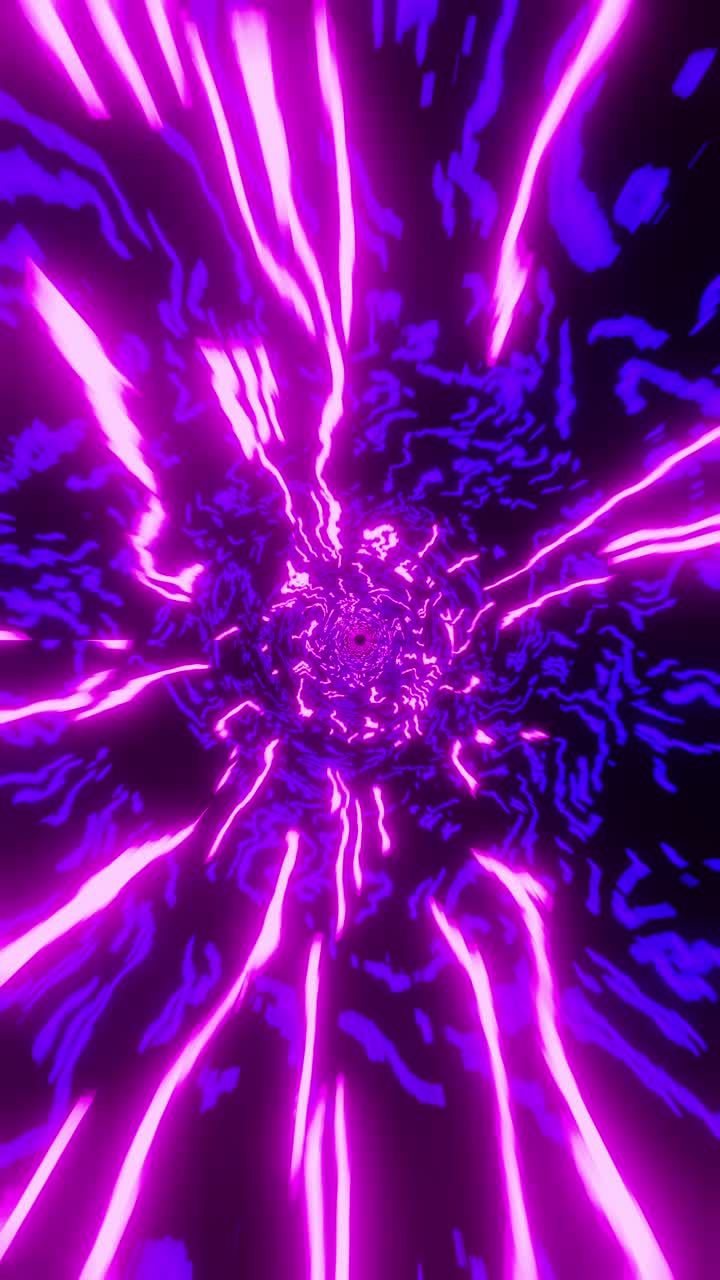 volando a través de un túnel con ondas púrpuras. video en bucle vertical