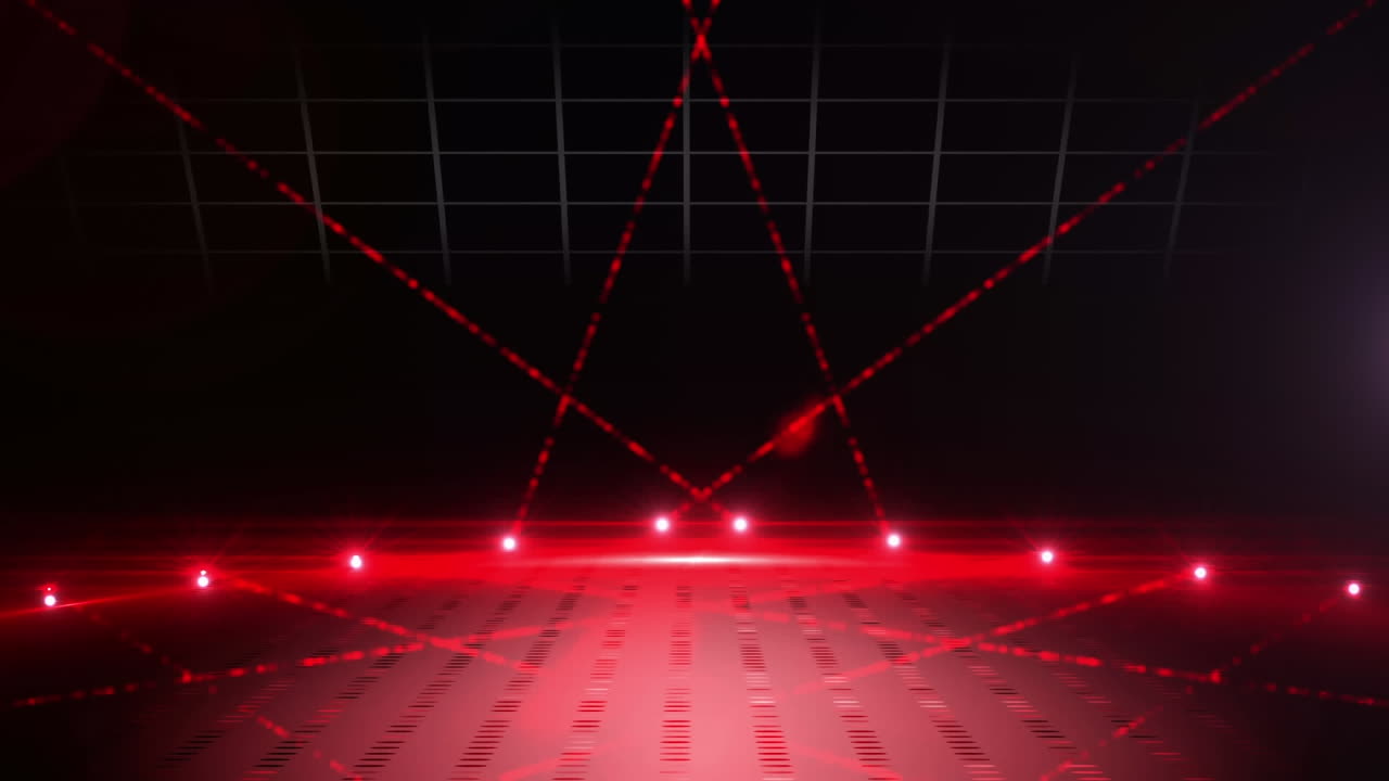 ⁇ 은 레이저 빛 쇼와 함께 어두운 빈 무대 위에 보라색 불꽃놀이의 애니메이션