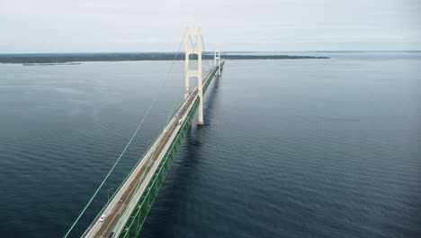 aerial pan of mackinac bridge michigan