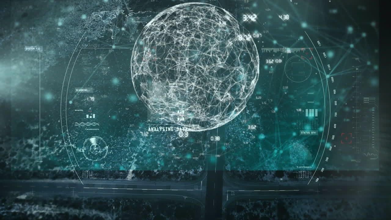 Animation of data processing over person using a digital tablet.