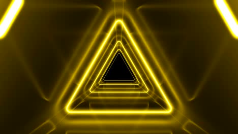 hermoso túnel triangular abstracto con líneas de luz de neón que se mueven rápidamente. colores brillantes del arco iris. fondo túnel futurista brillante. concepto de arte de animación en bucle 3d.