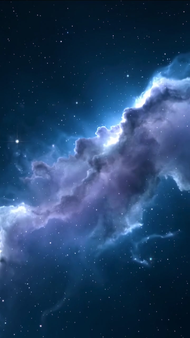 Drifting nebula pulsing bright rim as gas motion shifts in deep space, showing wisps and starfield