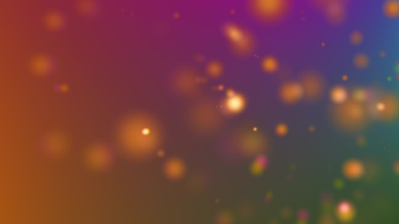 4k rayos de luz naranja claro, bokeh flotando en verde colorido a naranja, fondo de gradiente en movimiento. animación en bucle 3d de partículas dinámicas girando en el aire con video bokeh