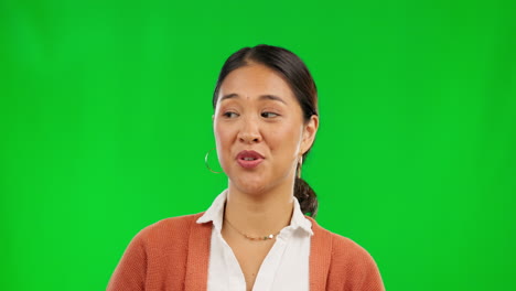 Glückliche-Asiatische-Frau,-Grüner-Bildschirm