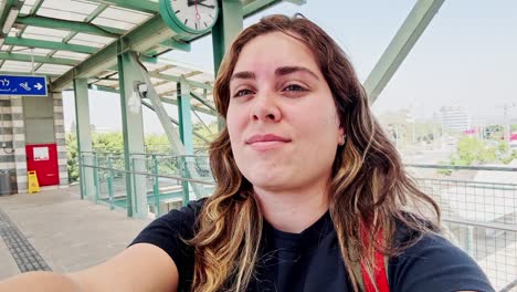 modern woman with smartwatch takes a selfie