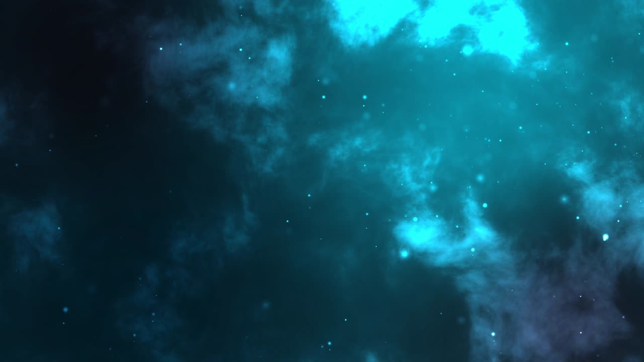 별들은 어두운 우주 구름 배경에서 회전하며, 큰 별 입자 간 소용돌이