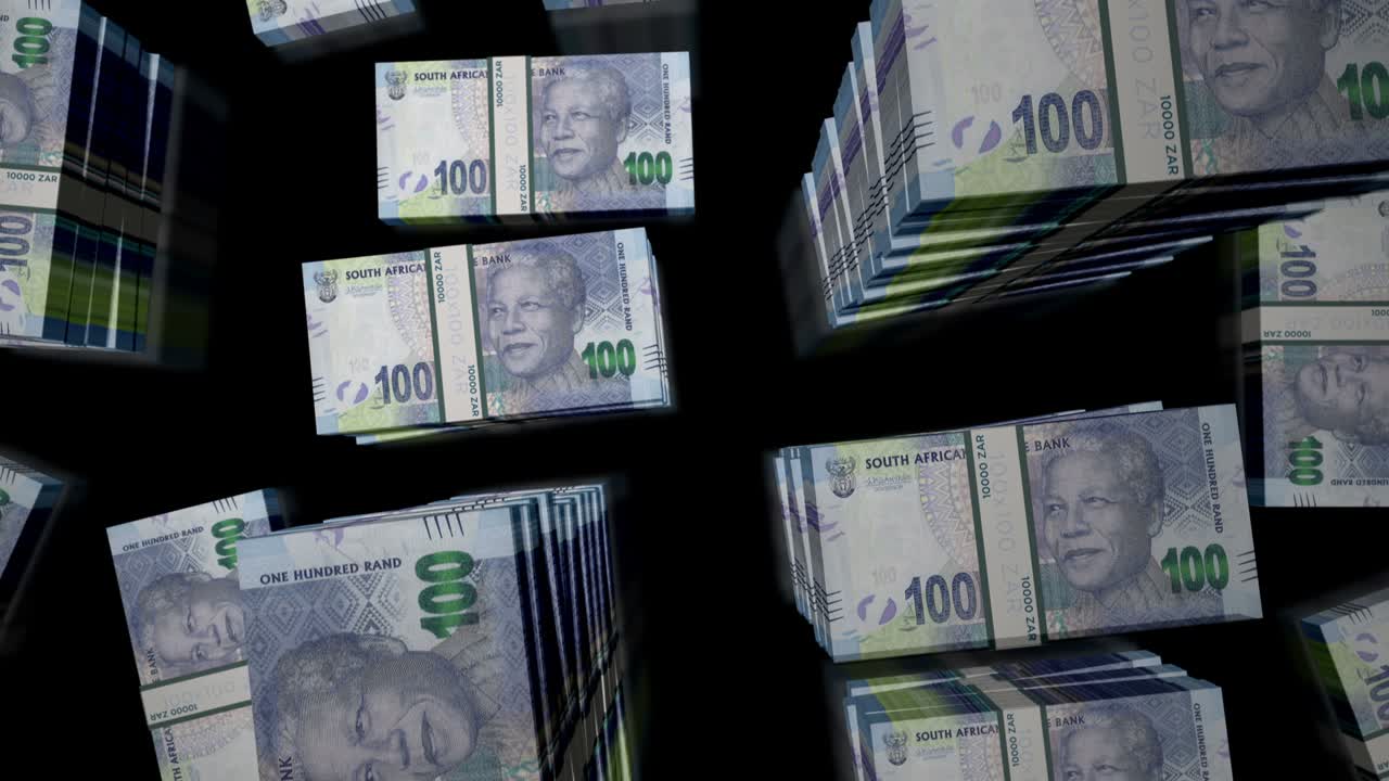 vuelo sobre el sur de áfrica rand dinero billetes paquetes de animación de bucle